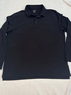 J. Crew Long Sleeve Sueded Cotton Polo Shirt - Black - Size XL